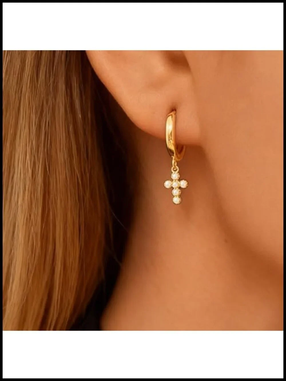 Dainty Gold Cross Drop Earrings for Women, Trendy Huggie Hoop Statement